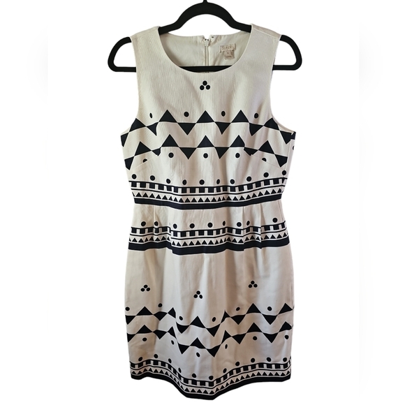 J. CREW SZ 6 navy blue cream geometric sheath dress with pockets - Picture 2 of 7